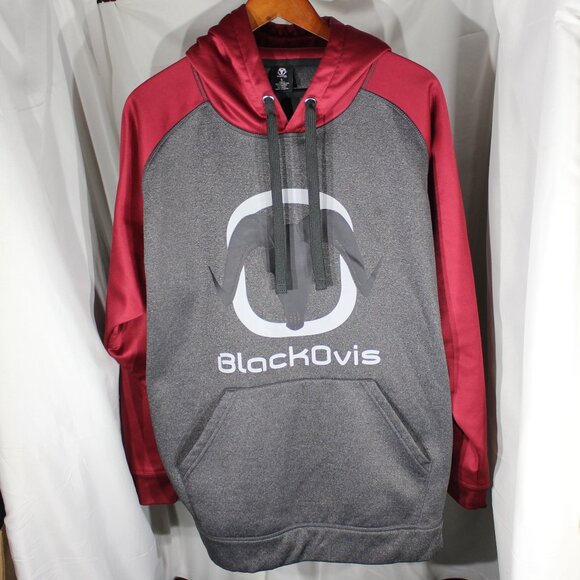 Black Ovis Pull Over Hoodie -Charcoal/Red - Size L - Picture 1 of 9